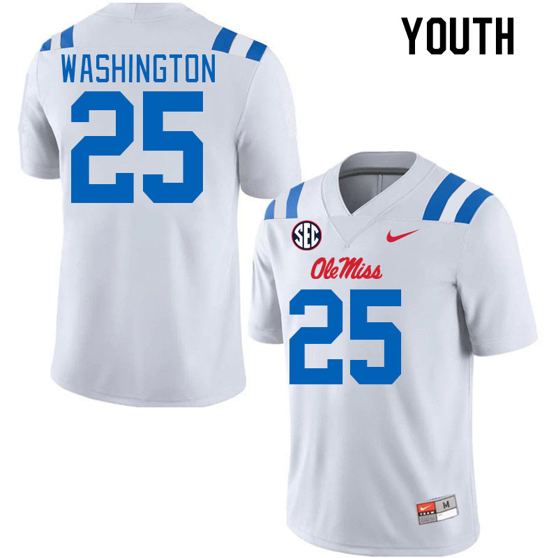 Youth #25 Trey Washington Ole Miss Rebels 2024 New Uniforms College Football Jerseys Stitched-White